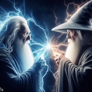 Gandalf and dumbledore fighting