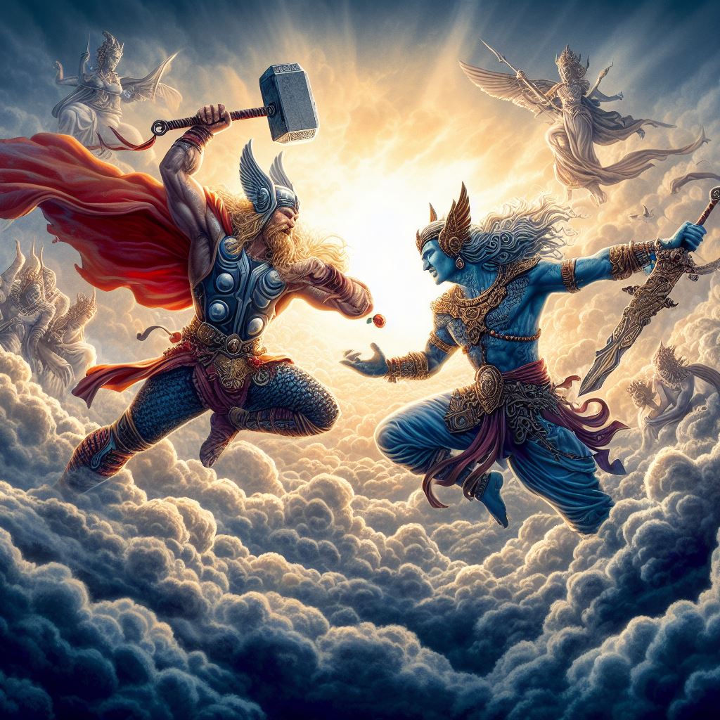 Gods Thor and Indra fighting.